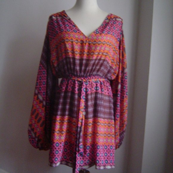 CHELSEA GIRL CHIFFON PRINT HUGE SLEEVES DRESS LARGE - Picture 2 of 5